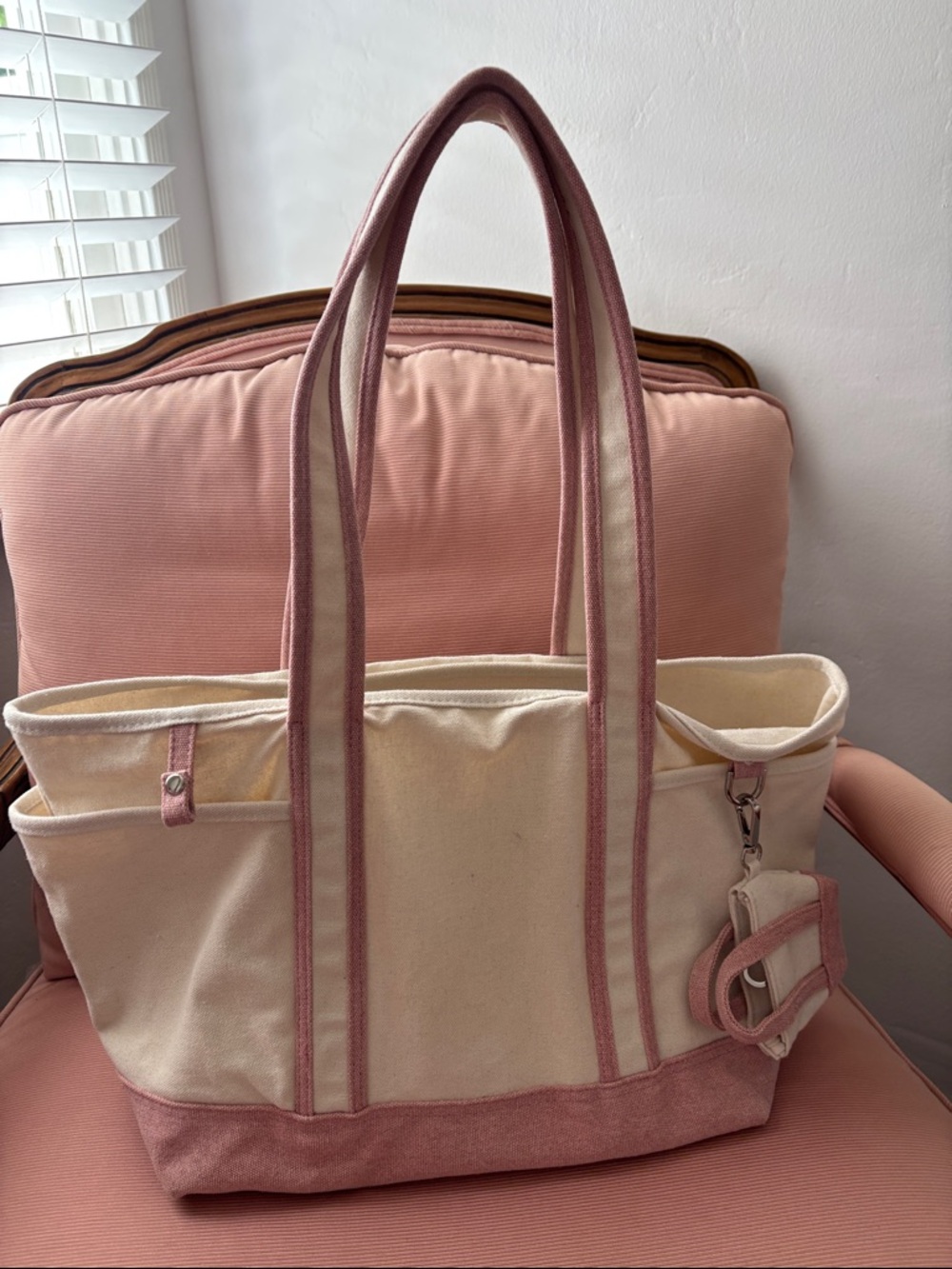 Universal Thread Target Canvas boat and Tote Bag with Pink Trim and bag charm